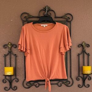 Green Envelope Coral Tie-Front Top